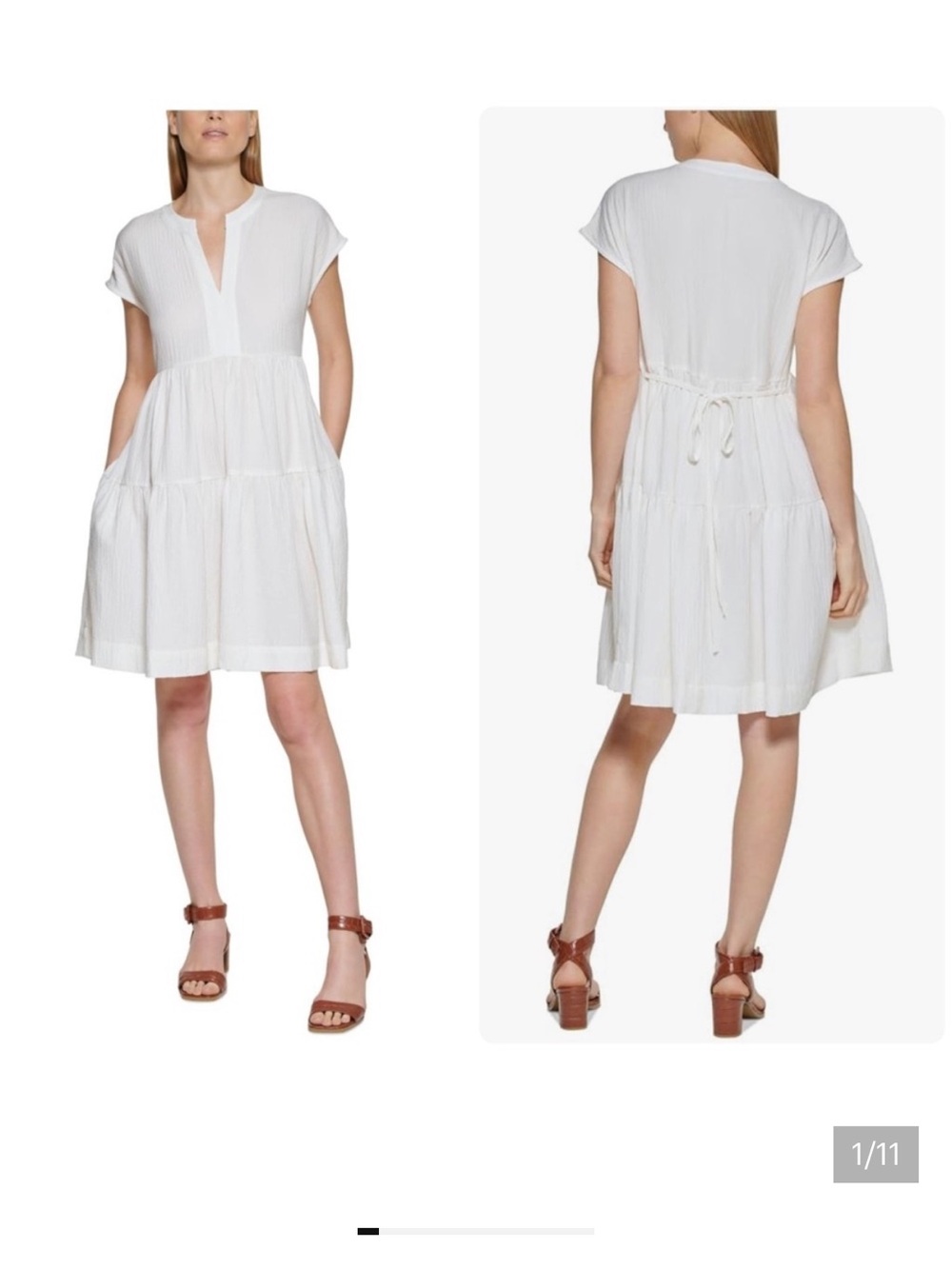 Calvin Klein White Tiered Short-Sleeve Tie-Waist Mini Dress